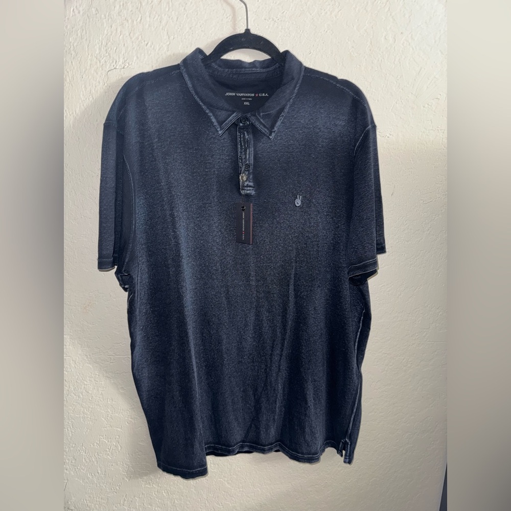 John Varvatos Dyed Blue Short Sleeve Peace Sign Polo